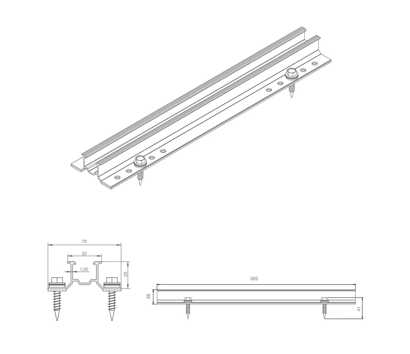 26mm mini rail L385mm for trapezoid. sheet metal - Image 2