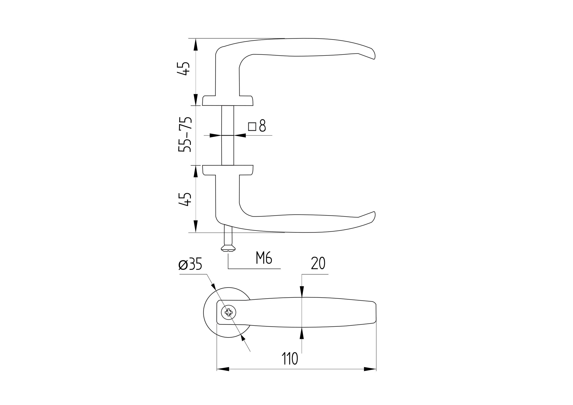 AL door handle, black L110, b20mm - Image 2