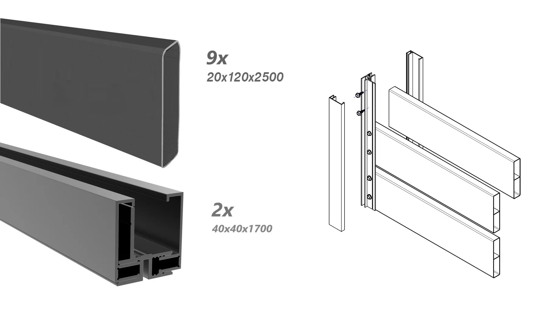 Aluminium fence assembly with slat 20x120, 1.7x2,5m - Image 2