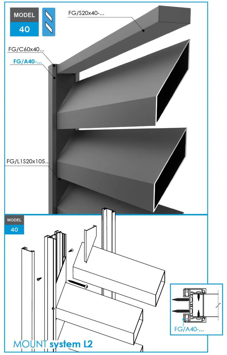 Aluminum adapter 60x40-1500mm for blinds up to 40mm R7016 - Image 2