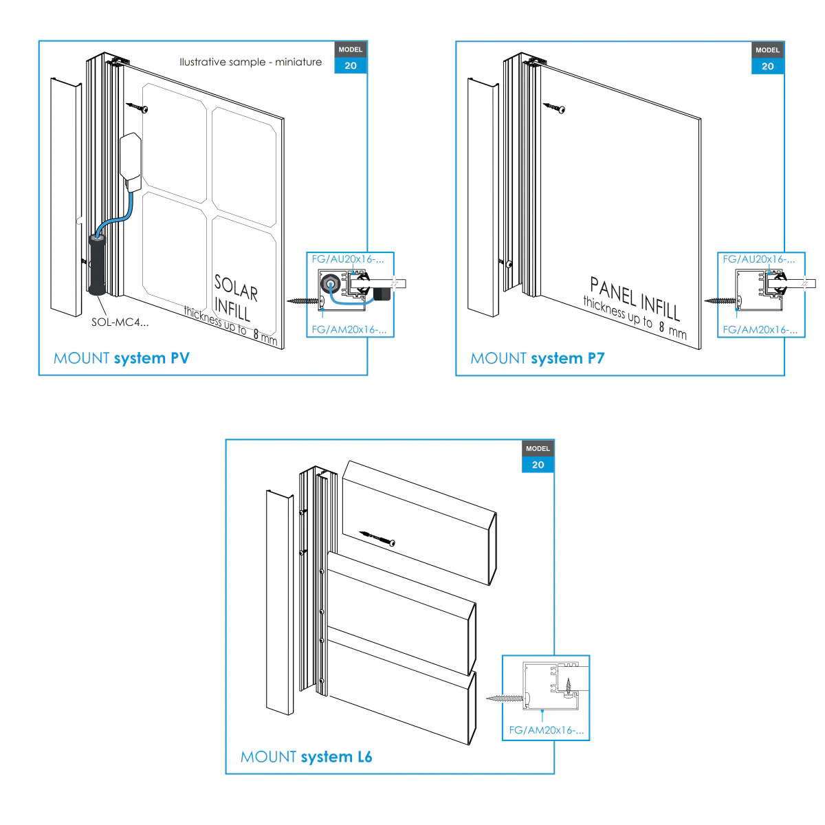 Aluminum fence adapter for panel fillings 1-8mm - 6000mm - Image 2