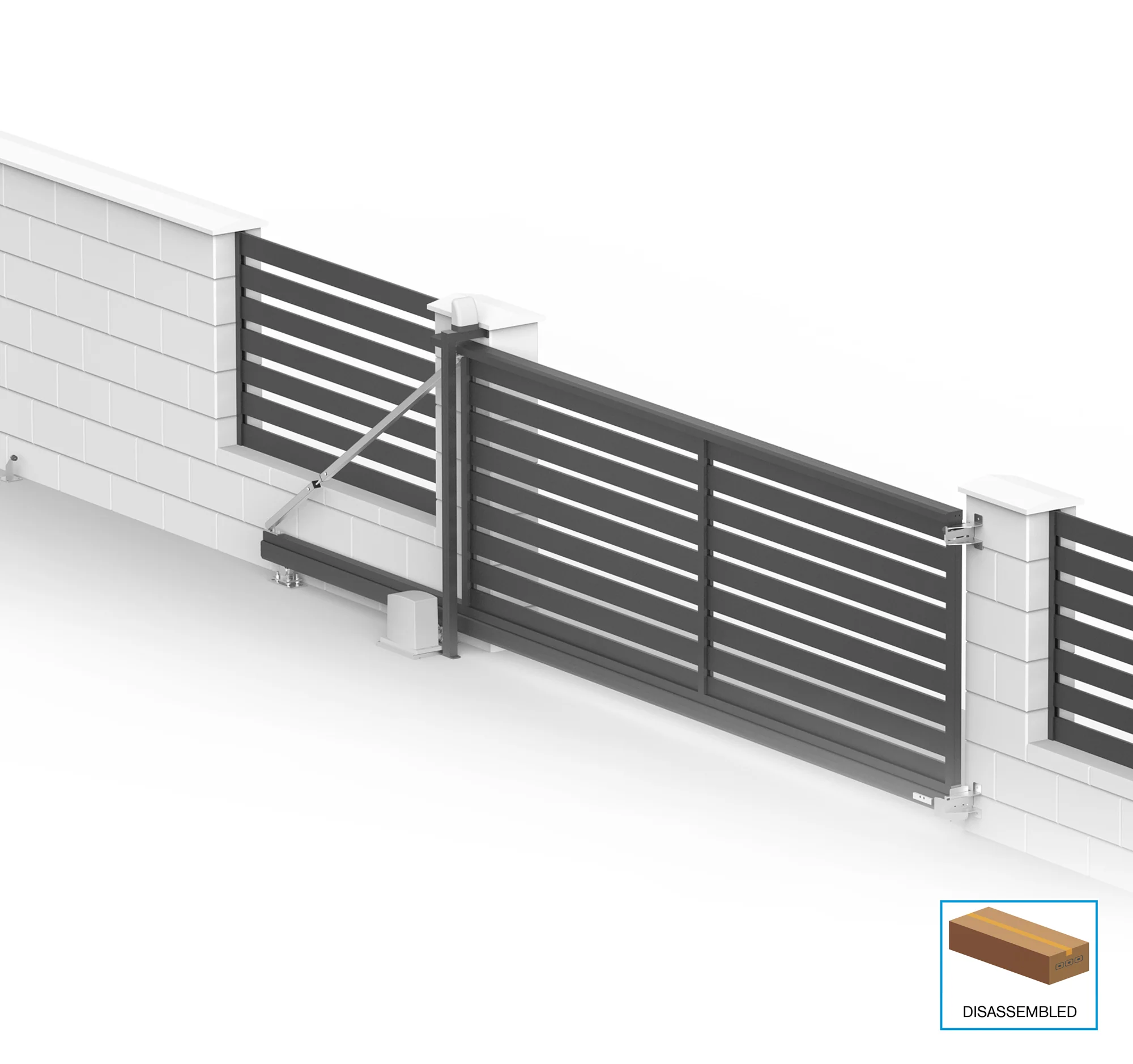 Aluminum self-supporting sliding gate 6x2.125m with 20x100 R7016 infill
