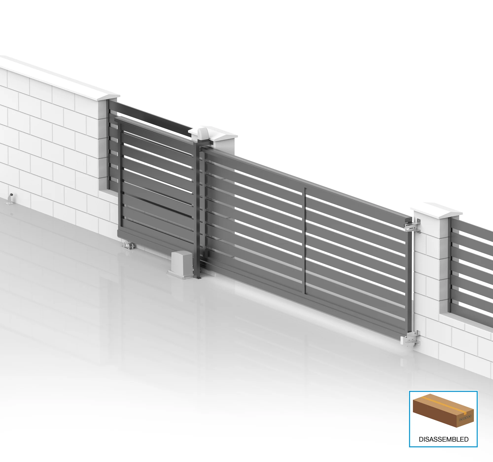 Aluminum self-supporting sliding gate 6x2.125m with infill 20x100 R7016