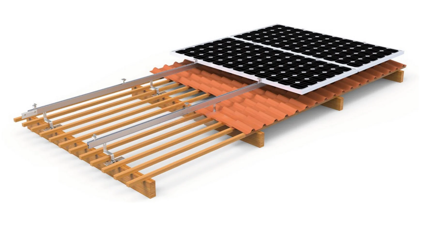 Assembly set - 4 panels for a sloped tile roof