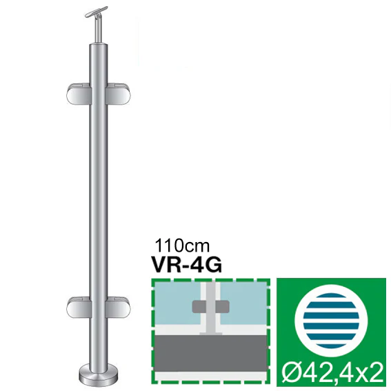 Baluster post inox AISI304, D42,4x2/4xmodel22/H110 - Image 2
