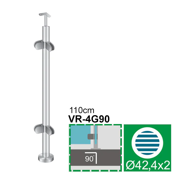 Baluster post inox AISI304, D42,4x2/4xmodel22/H110 - Image 2