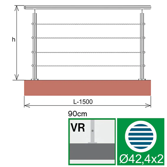 Cable railing AISI304, AISI304, D42,4/4xd5/H900/L1 - Image 2