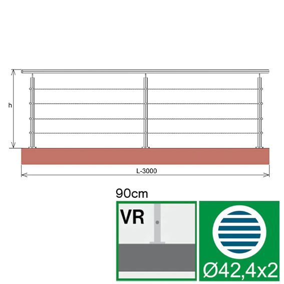 Cable railing AISI304, AISI304, D42,4/4xd5/H900/L3 - Image 2