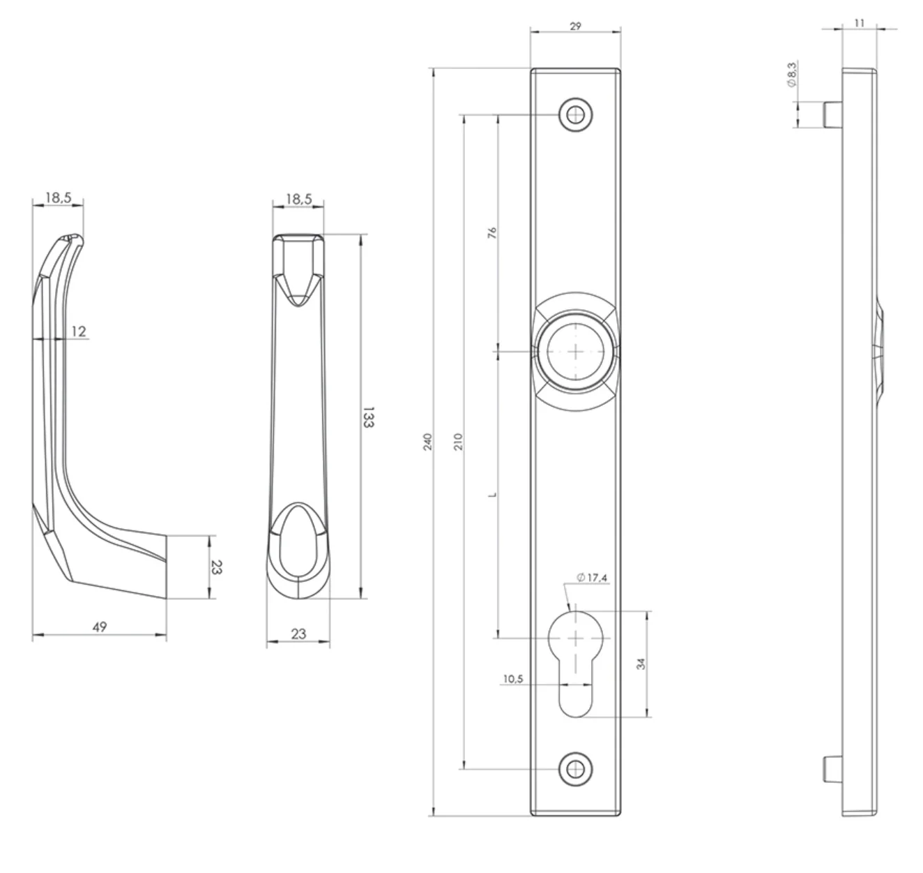 Door handle - door handle with escutcheons, AL profi - Image 3
