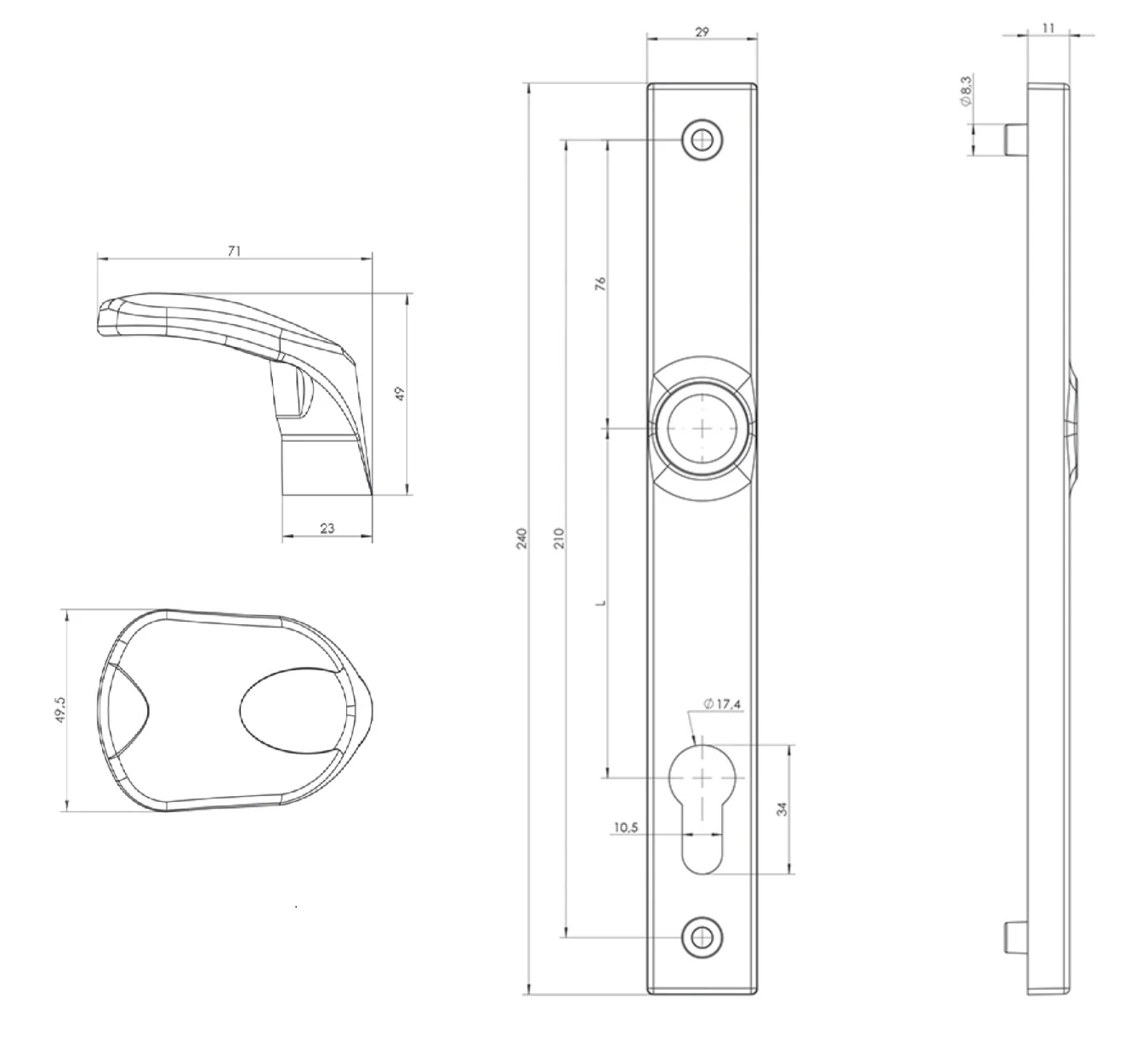 Door handle set - ball+ball with plate, AL profi - Image 3