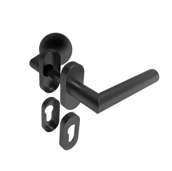 Door handle with plate, pair AISI 304, BLACK