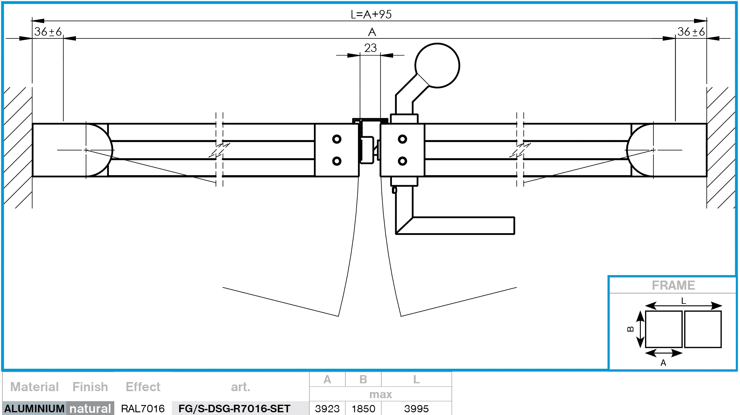 Double-wing aluminium gate 3.92x1.85m with 20x100 R7016 filling - set - Image 2