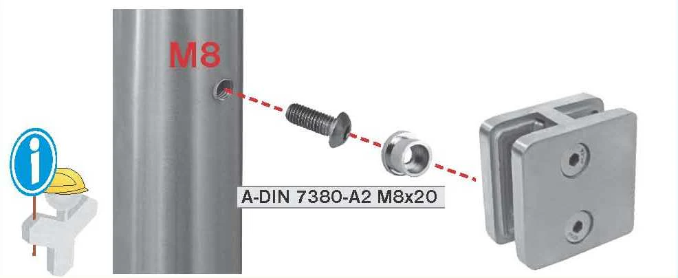 Glass clamp Model 21X - double sided AISI316, 180° - Image 3