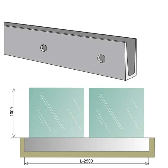 Glass railing, aluminium profile, 2500x1000mm - Image 2