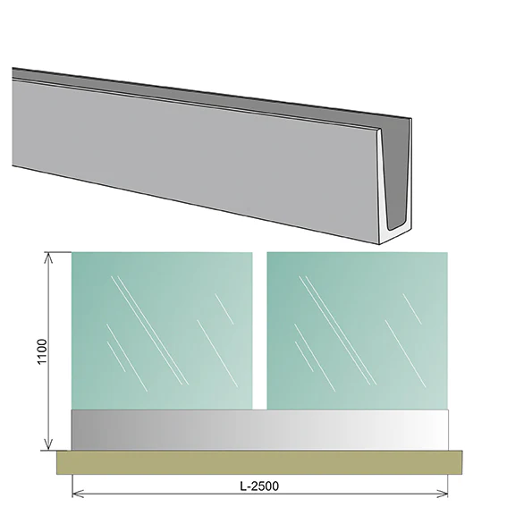 Glass railing, aluminium profile, 2500x1000mm - Image 2