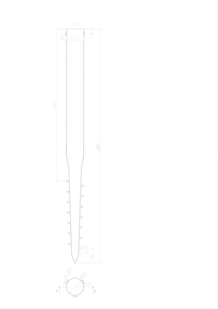 Ground screw 68x1,5x800mm, 3xM8 - Image 3
