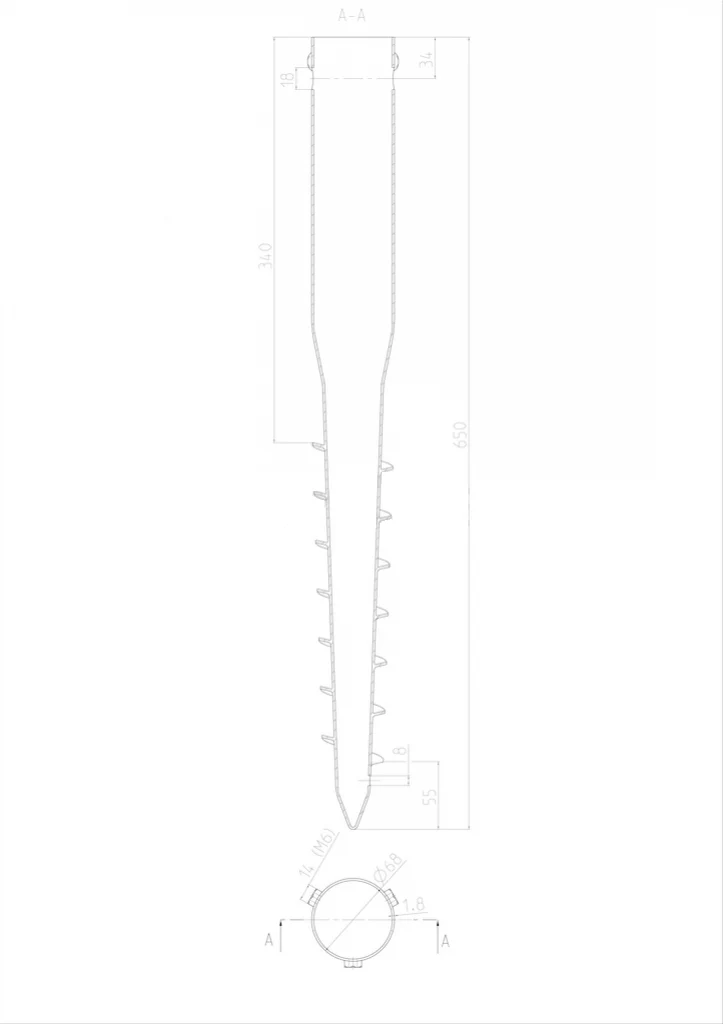 Ground screw Zn 68x1,8x650mm, 3xM8 - Image 3