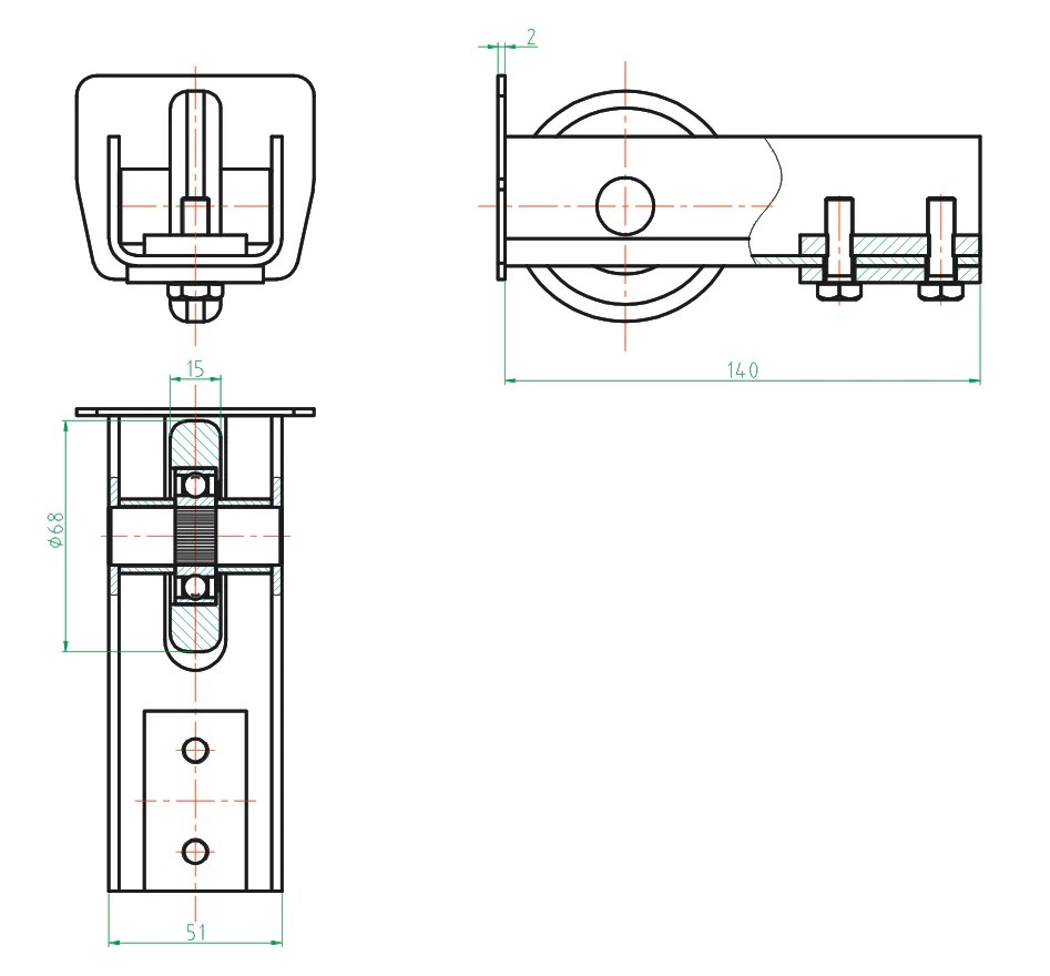 Guide wheel Zn, profile 70x60, L115mm - Image 3