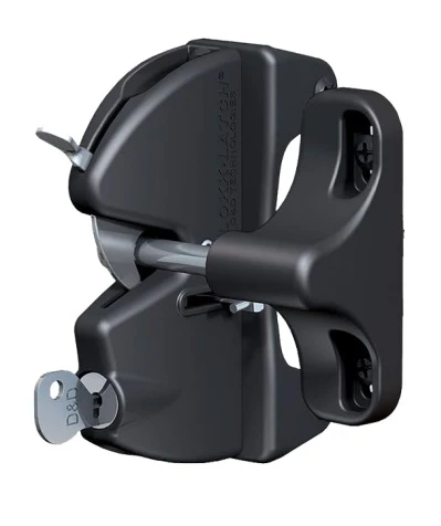 Hooked latch with lock, single sided