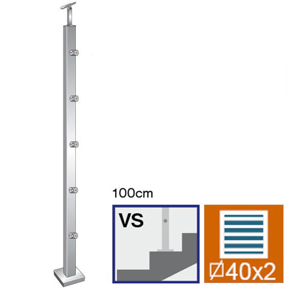 Inox pole, VK-stairs AISI304, 40x40x2/5xd12/H1000m - Image 2
