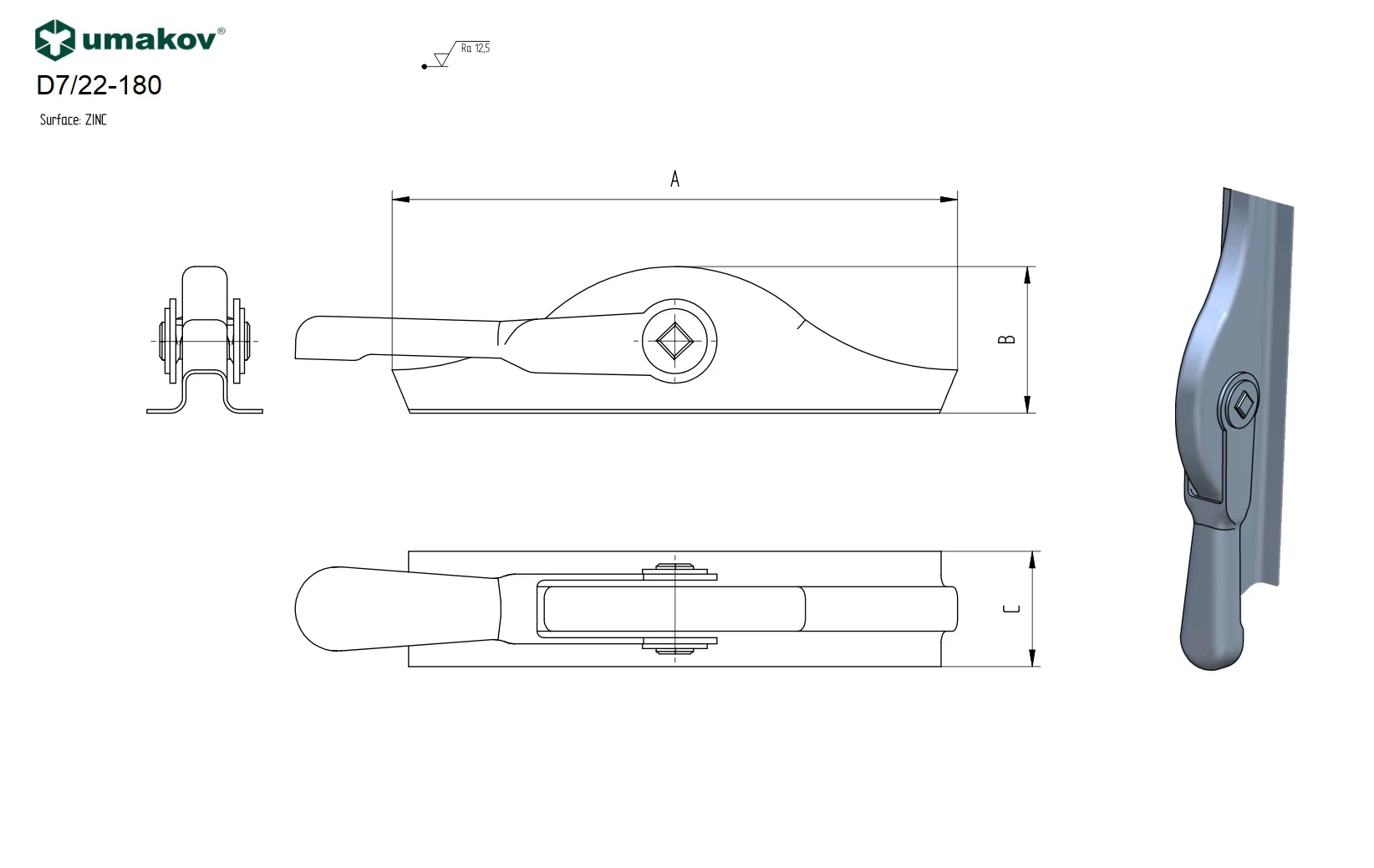 Lever closure, Zn, L180mm - Image 4