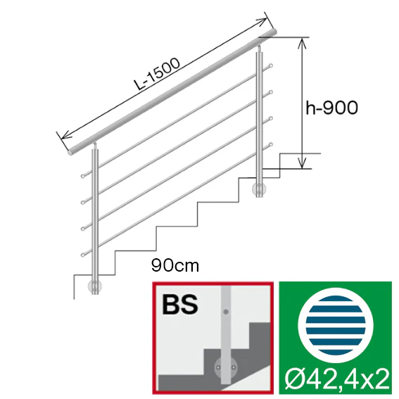 Railing AISI304, BR STAIRS AISI304, D42,4/4xd12/H9 - Image 2
