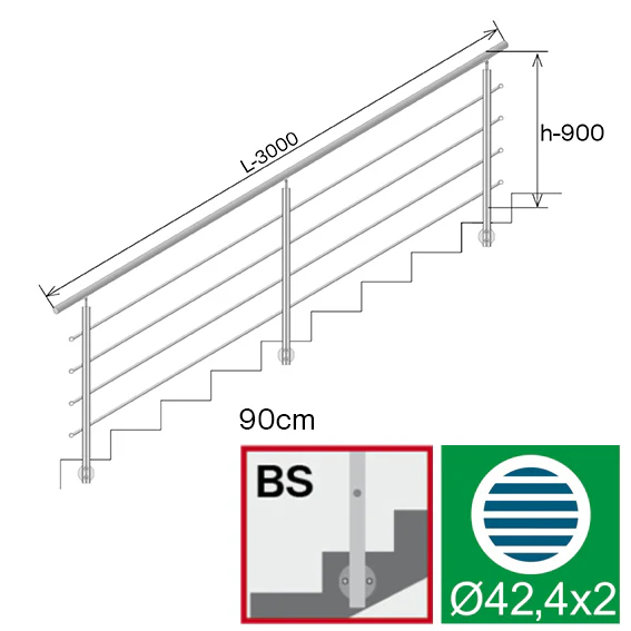 Railing AISI304, BR STAIRS AISI304, D42,4/4xd12/H9 - Image 2