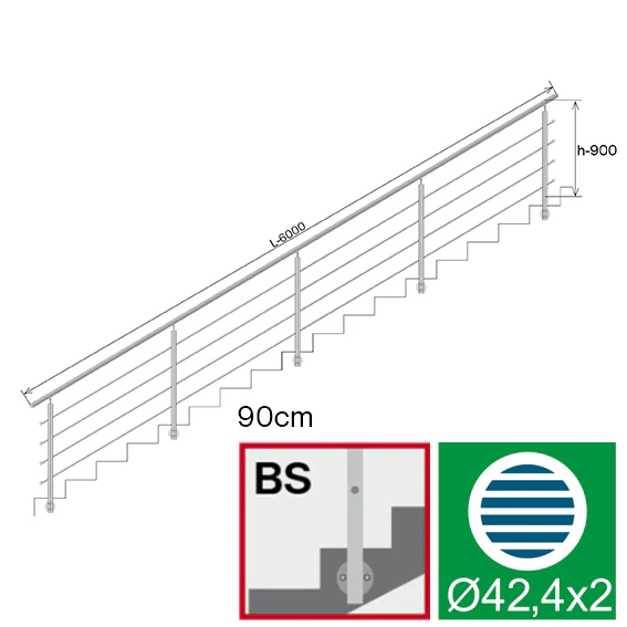 Railing AISI304, BR STAIRS AISI304, D42,4/4xd12/H9 - Image 2