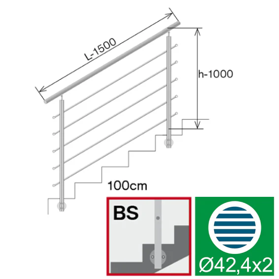 Railing AISI304, BR STAIRS AISI304, D42,4/5xd12/H1 - Image 2