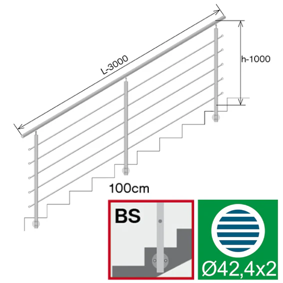 Railing AISI304, BR STAIRS AISI304, D42,4/5xd12/H1 - Image 2