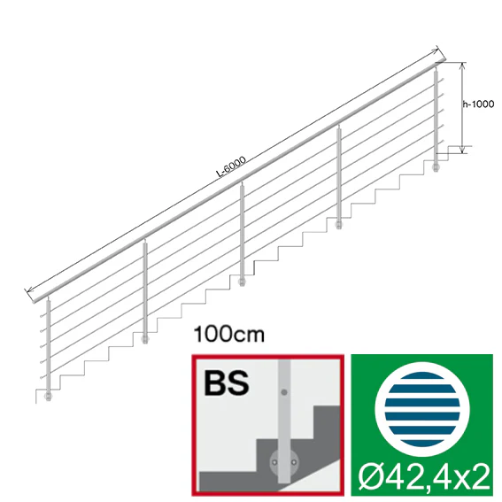 Railing AISI304, BR STAIRS AISI304, D42,4/5xd12/H1 - Image 2