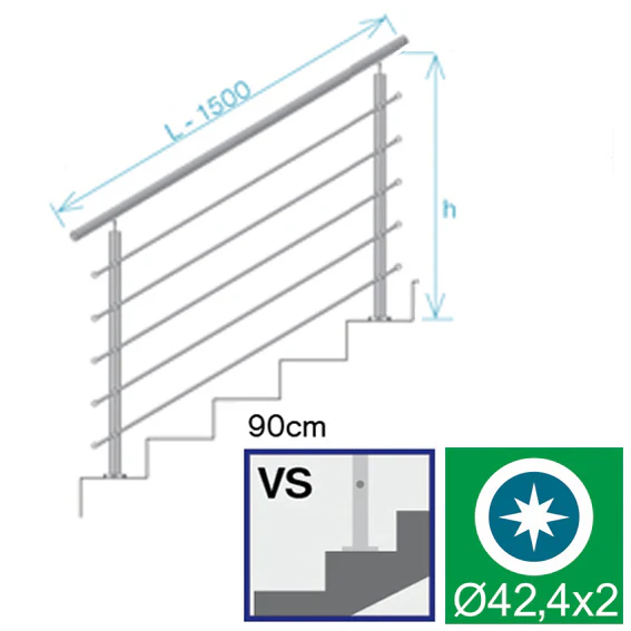 Railing AISI304-polished, VR STAIRS AISI304, D42,4 - Image 2