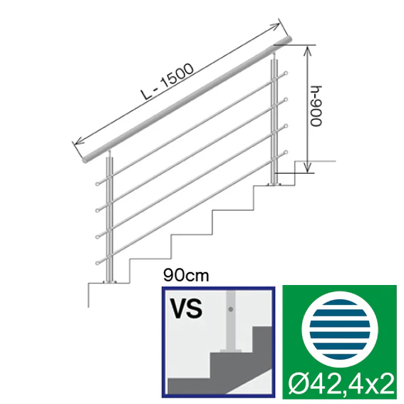 Railing AISI304, VR STAIRS AISI304, D42,4/4xd12/H9 - Image 2