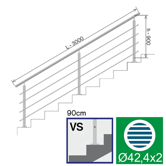 Railing AISI304, VR STAIRS AISI304, D42,4/4xd12/H9 - Image 2