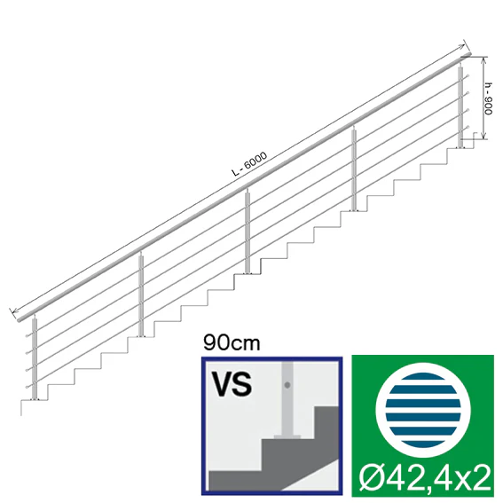 Railing AISI304, VR STAIRS AISI304, D42,4/4xd12/H9 - Image 2