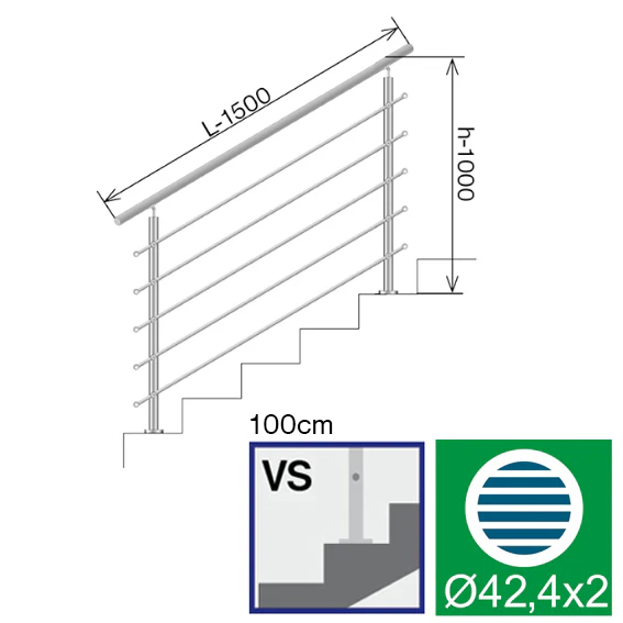 Railing AISI304, VR STAIRS AISI304, D42,4/5xd12/H1 - Image 2