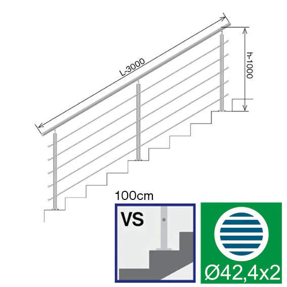Railing AISI304, VR STAIRS AISI304, D42,4/5xd12/H1 - Image 2