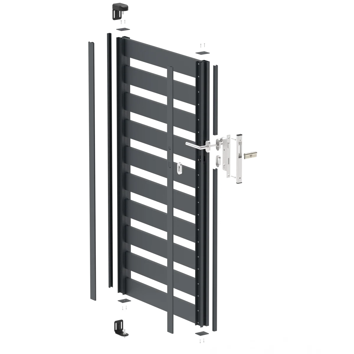 Single-wing aluminium gate 1,025x1,50m with 20x100 R7016 filling - set - Image 2