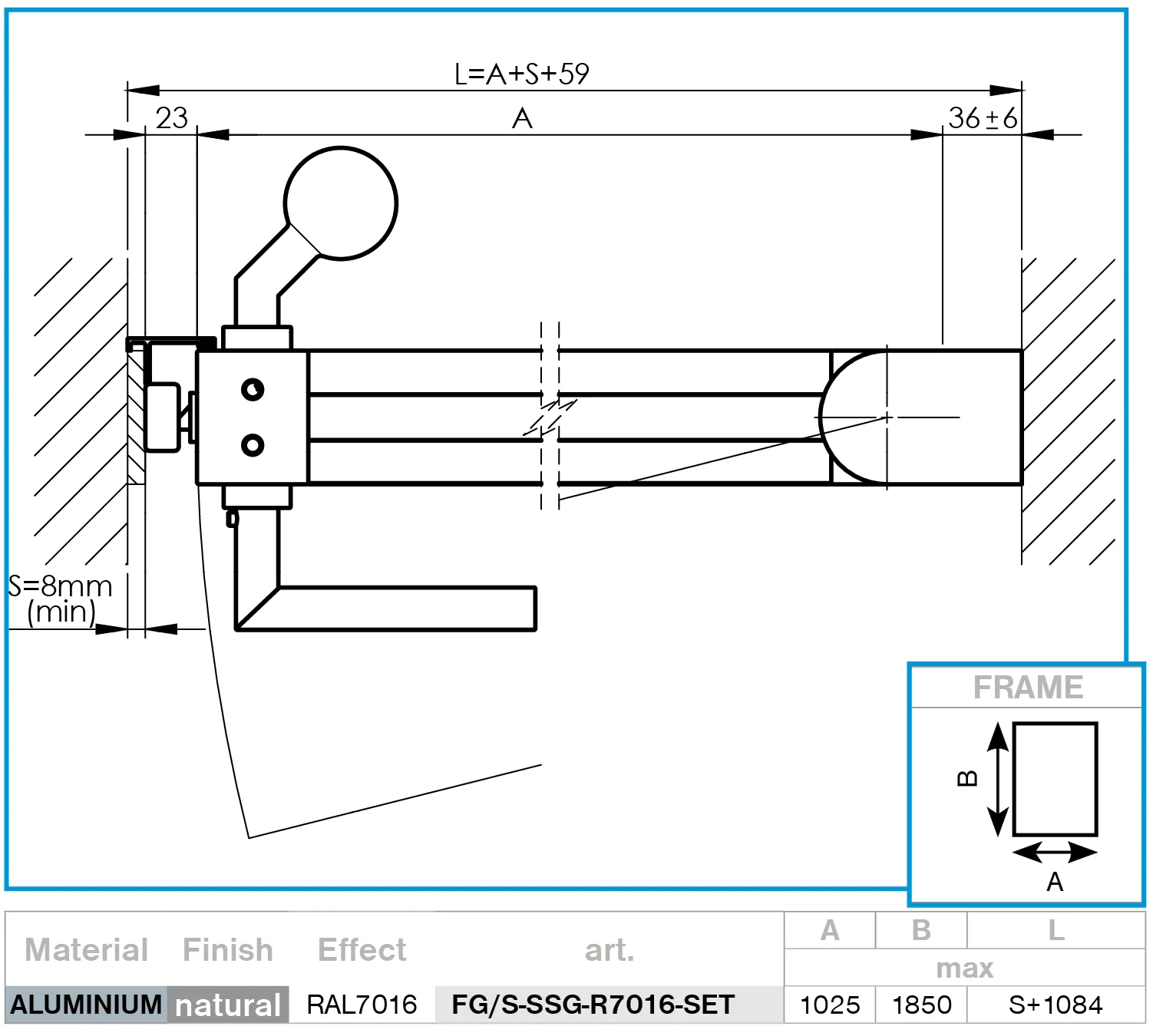 Single-wing aluminium gate 1.025x1.85m with 20x100 R7016 filling - set - Image 2