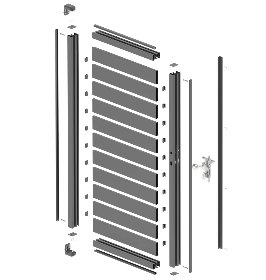 Single-wing aluminium gate 1.025x1.85m with 20x100 R7016 filling - set - Image 3