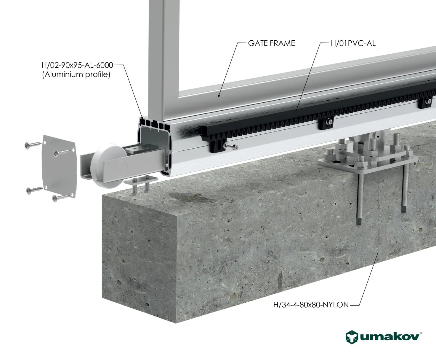 Sliding gate set up to 4m, profile AL 90x95mm - Image 2