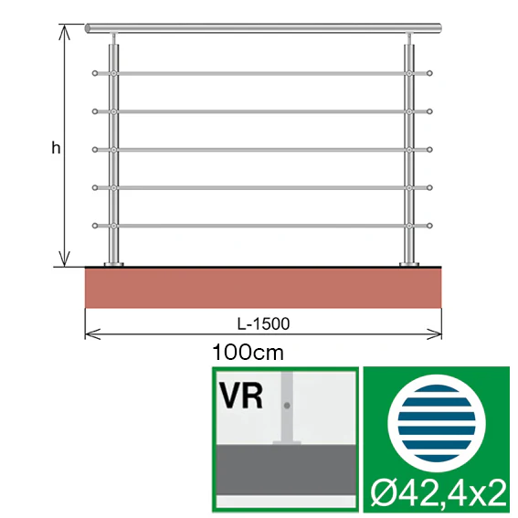 Stainless railing, AISI304, 1500x1000mm - Image 2