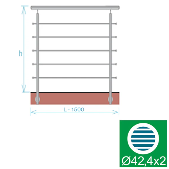 Stainless railing, AISI304, 1500x1000mm, BR - Image 2