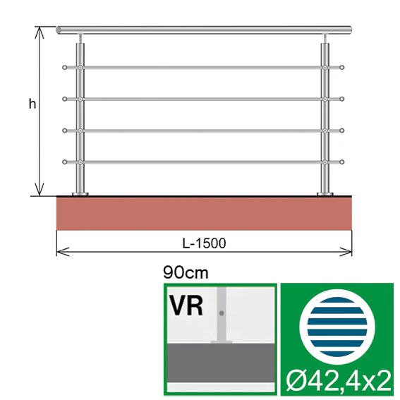 Stainless railing, AISI304, 1500x900mm - Image 2
