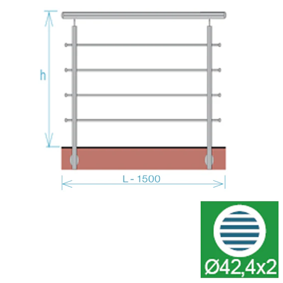Stainless railing, AISI304, 1500x900mm, BR - Image 2