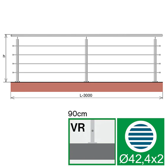 Stainless railing, AISI304, 3000x900mm - Image 2