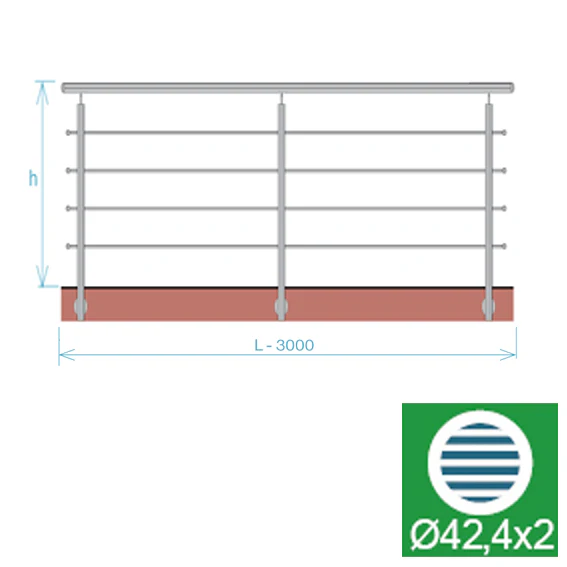 Stainless railing, AISI304, 3000x900mm, BR - Image 2