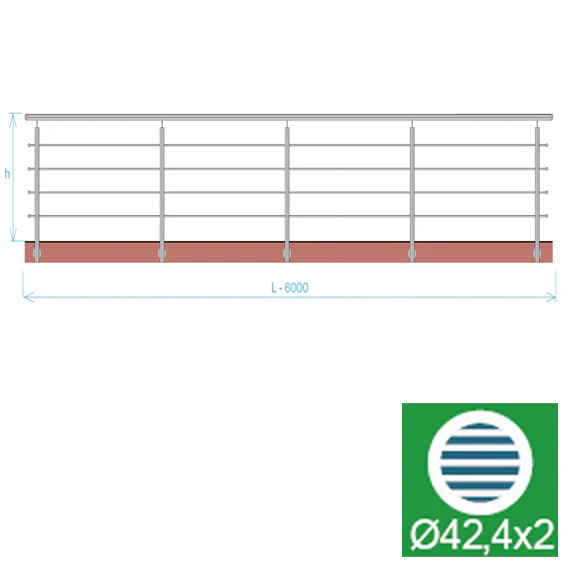 Stainless railing, AISI304, 6000x900mm, BR - Image 2
