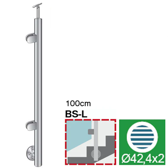 Stainless steel pole for stairs, left AISI304, D42 - Image 2