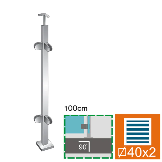 Stainless steel pole, upper anchoring, straight AI - Image 2